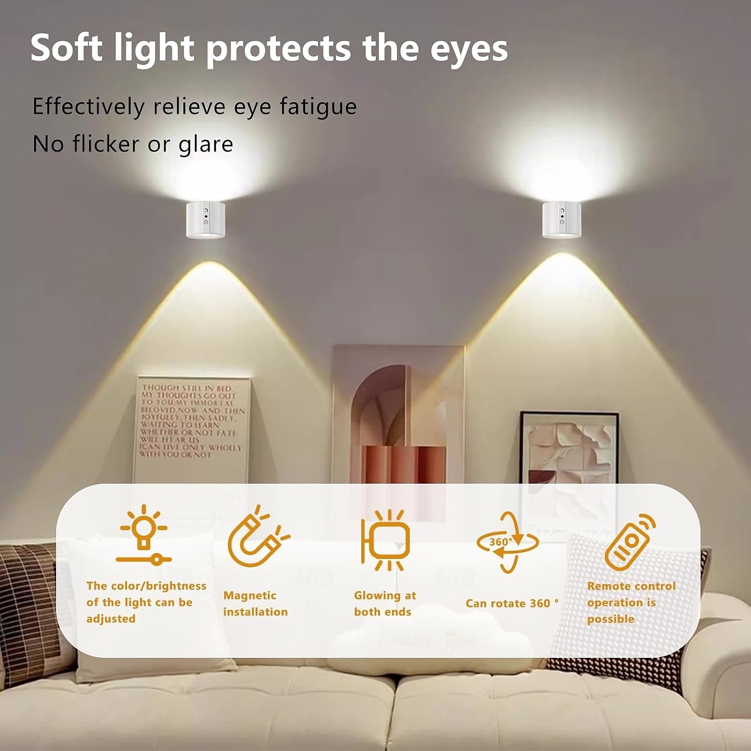 Applique murale magnétique à LED, veilleuse, 1 pièce, 3 températures de couleur &Lampe murale sans fil à intensité variable et rotation à 360° avec télécommande pour chambre à coucher, lecture, de 2025 ? $21.99 –P2