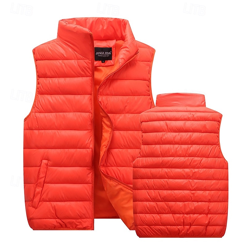 Pánské Puffer Vesta Kamizelka Vesta Dovolená Denní Rande Módní Na běžné nošení Podzim zima Kapsy Polyester Zahřívací Pohodlné Pevná barva Zip Stojáček Běžný Černá Rubínově červená Oranžová Tmavomodrá 2025 - $28.99 –P12