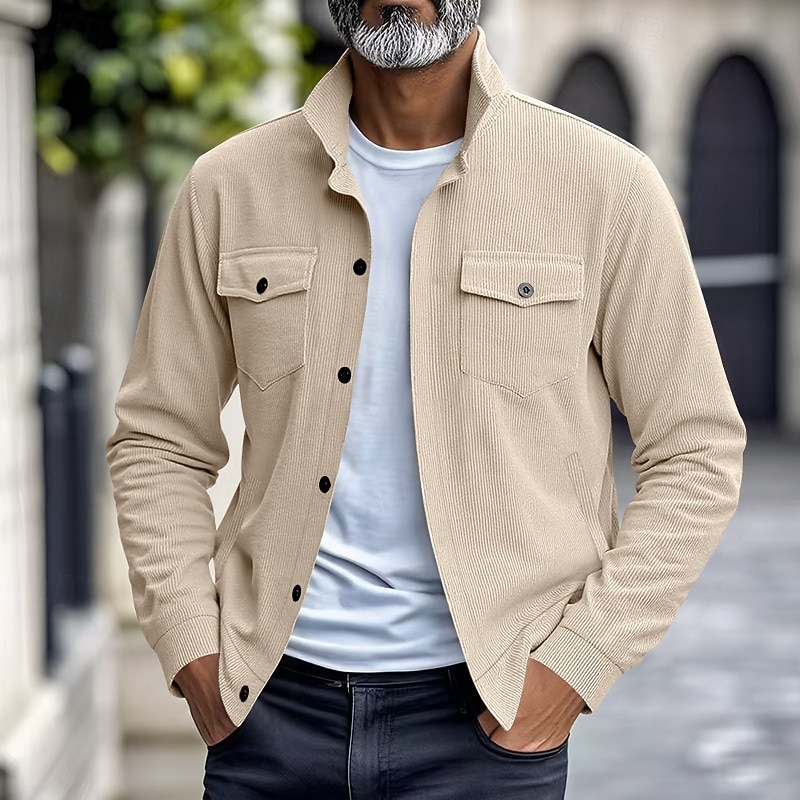 Herren Leichte Jacke Cordjacke Freizeitjacke Urlaub Täglich Atmungsaktiv Tasche Frühling Herbst Einfach Mode Klassisch Revers Regulär Schwarz Braun Hellgrau Armeegrün Aprikose Jacken 2025 - $29.99 –P20