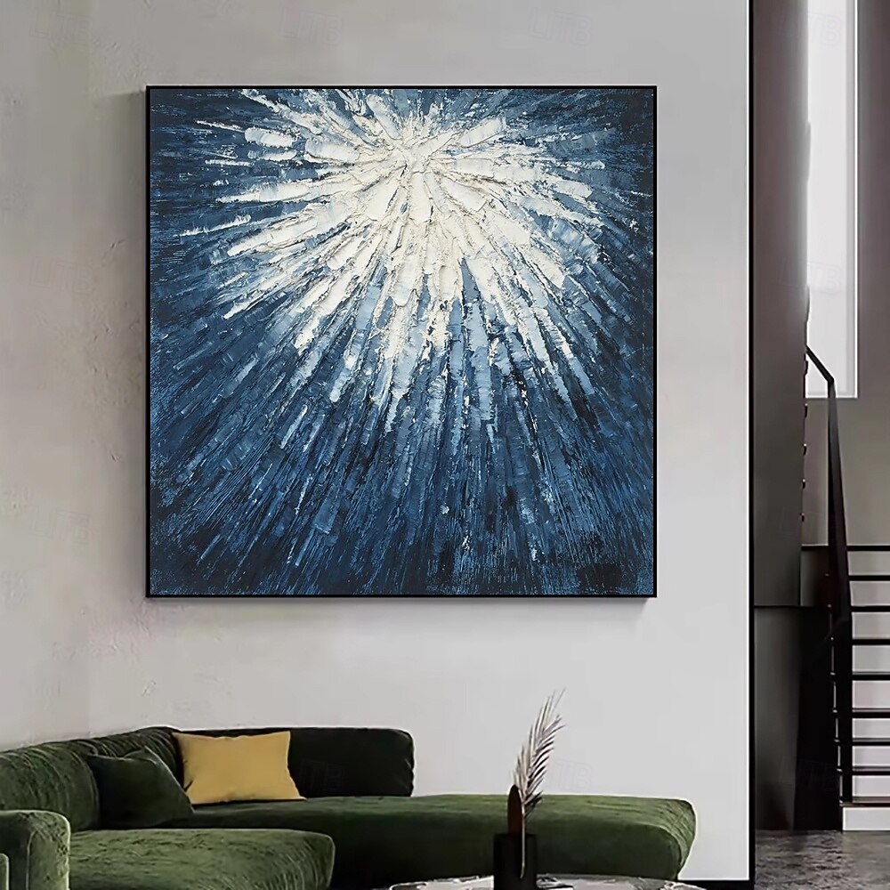 handgefertigtes Ölgemälde auf Leinwand, Wandkunst, Dekoration, moderne blau-weiße abstrakte Textur für die Dekoration des Esszimmers zu Hause, gerolltes, rahmenloses, ungedehntes Gemälde 2025 - $38.99 –P5