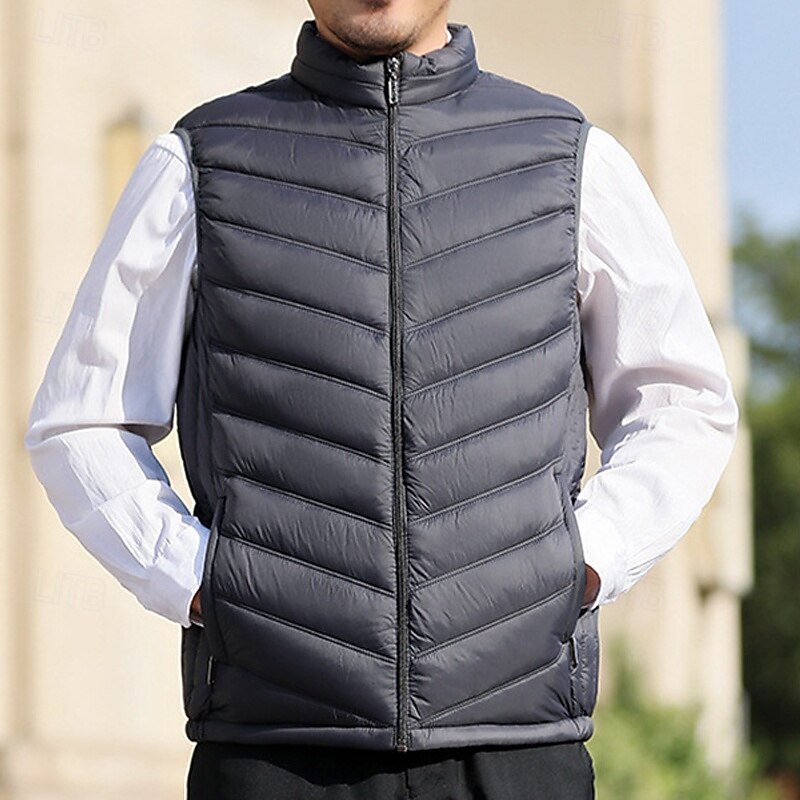 Pánské Puffer Vesta Kamizelka Vesta Dovolená Denní Rande Módní Na běžné nošení Podzim zima Kapsy Polyester Zahřívací Pohodlné Pevná barva Zip Stojáček Běžný Černá Vodní modrá Šedá Vesta 2025 - $19.49 –P7