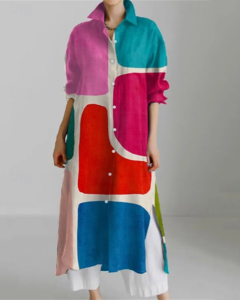 Femmes Robe Longue Maxi Robe Robe Chemise Robe Décontractée Robe Imprimée Mode Moderne Quotidien Week-end Coupe régulière Géométrique Fleur manche longue Col de chemise Jaune Rouge Bleu Kaki de 2025 ? $25.99 –P3