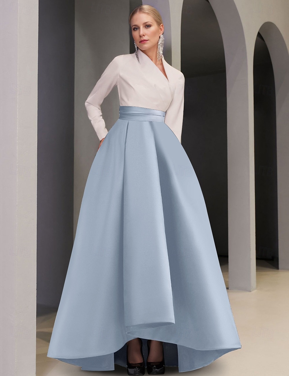 Black Tie A-Linie Abendkleid Elegantes Kleid Formelle Hochzeitsgast Asymmetrisch Langarm V-Ausschnitt Tasche Satin mit Tasche 2025 - $174.99 –P9