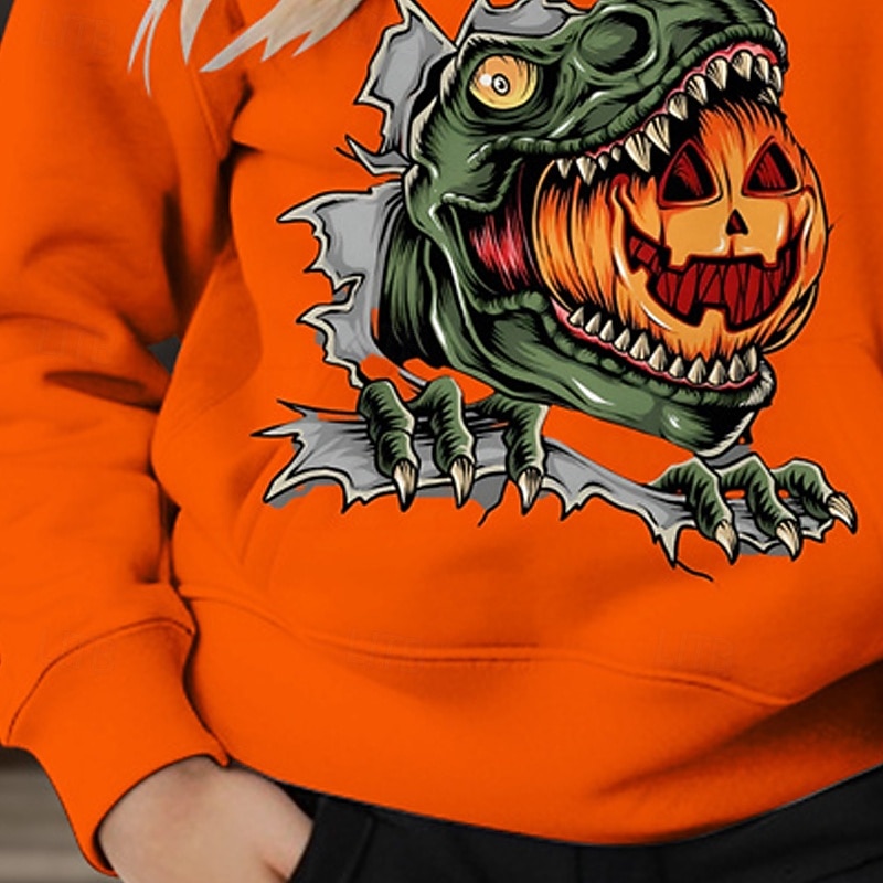 Halloween Dla chłopców 3D Dynia Dinozaur Bluza z Kapturem Długi rękaw Wiosna Jesień Moda Moda miejska Dzieci 4-12 lat Kaptur Na zewnątrz Codzienny Regularny 2025 - $18.99 –P3