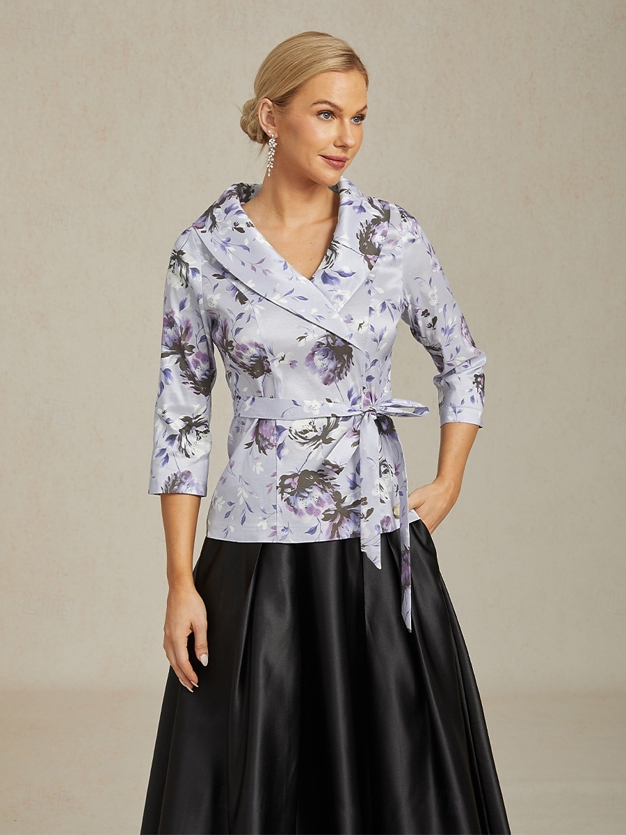 Femmes Hauts Élégants Fleuri Élégant ancien Mariage Manche 3/4 Col en V Hauts Réguliers robe demoiselle d honneur Tenue de soirée Violet Claire Printemps, Automne, Hiver, Été de 2025 ? $79.99 –P1