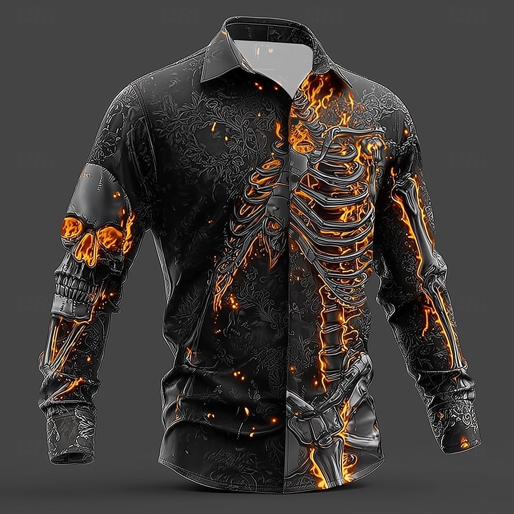 Per uomo Teschio Fiamma Scheletro Camicia Camicia con Bottoni Manica Lunga Gotico punk oscuro All'aperto Ferie Estate Primavera Collo ripiegato Stampa 3D camicie con colletto Nero 1 Nero del 2026 a $27.99 –P2