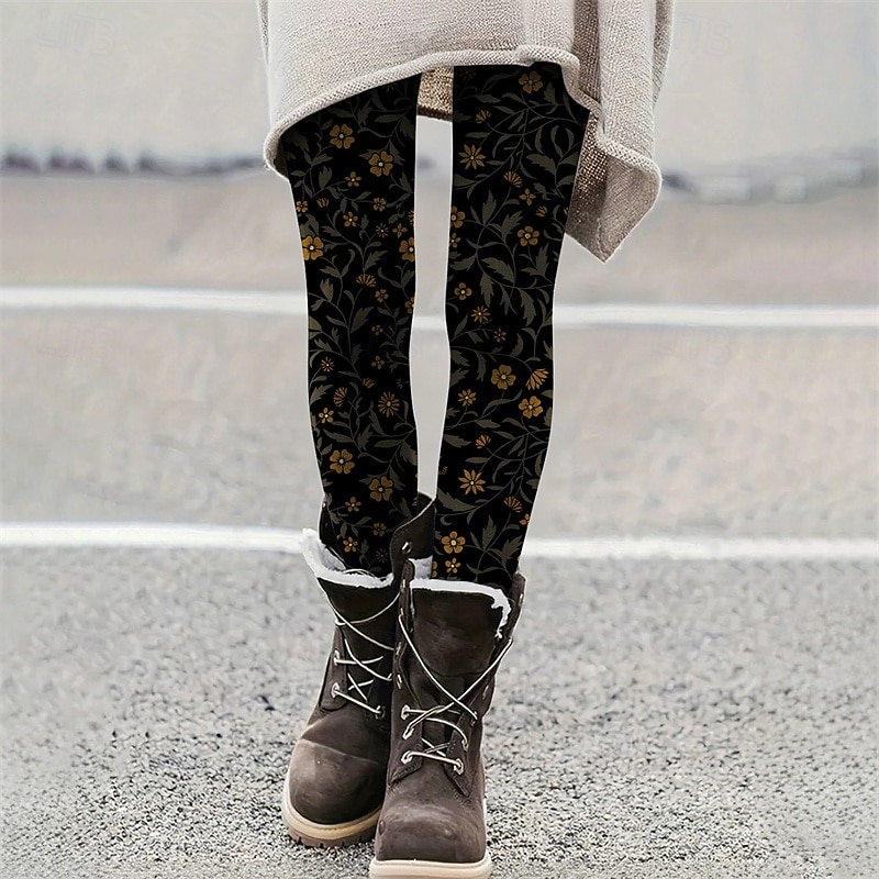 Mulheres Calças Leggings Leggings aconchegantes Roupa de rua Casual Comprimento total Cintura Alta Flor Cintura elástica Imprimir Respirabilidade Confortável Com Stretch Férias Rua Roupa Diária Preto de 2025 por $17.99 –P1