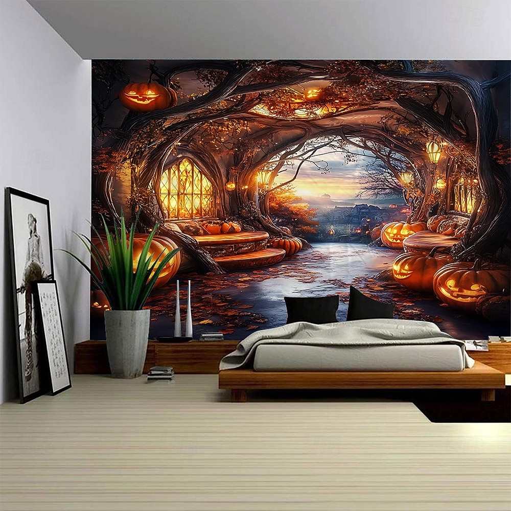 Halloween Witch Window Tapestry, Spooky Full Moon and Flying Witch Silhouette Wall Hanging, Polyester Fabric Haunted House Decor for Living Room, Bedroom, Dorm, or Party, Wrinkle-Free, Easy to Hang, Gothic Room Aesthetic Decoration 2025 - $12.49 –P1