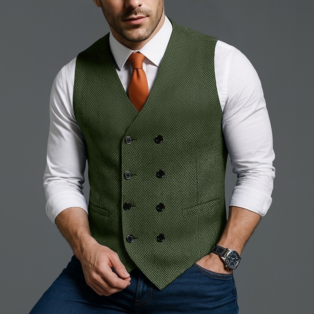 Homme Gilet Formel Vacances Quotidien Fête de mariage Mode Classique Printemps Automne Avec Poches Boutons Polyester Confortable Uni Chevrons Double Boutonnage Col en V Coupe Slim Noir Rouge bleu de 2025 ? $39.99 –P1