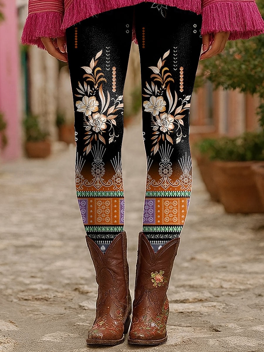 Damskie Getry Urlop Zabytkowe Moda Do kostek Wysoka talia Kwiaty Graficzny Drukowanie Keep Warm Miękka Oddychający Elastyczny Formalny Na zewnątrz Urlop Żółty Fioletowy Pomarańczowy Zielony Lato 2025 - $19.99 –P5