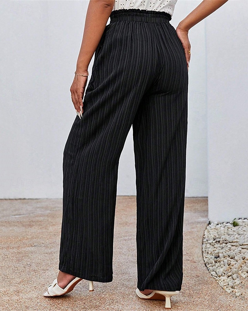 Naisten Leveä reisi Housut Palazzo housut Muoti Katutyyli Täyspitkä Korka vyötärö Tavallinen Joustava vyötärö Jakardi Hengitettävyys Mukava Mikrojoustava Katu Arki-asut Bile Musta Laivaston sininen 2025 - $20.99 –P4