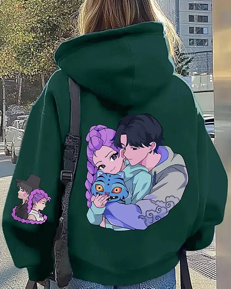 Felpa con cappuccio grafica Kpop-rumi per ragazze - top traspirante con stampa di simpatici personaggi della cultura pop coreana e stelle del K-pop &fan art design casual comfort per la scuola del 2025 a $18.99 –P3