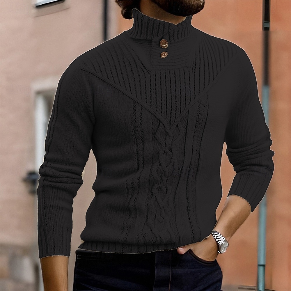 Miesten Neulepusero Neulottu villapaita Joustin Neuloa Tavalliset topit Kudottu Tavallinen Poolokaulus Muoti Perus Loma Arki-asut Vaatetus Syksy Talvi Viini Musta S M L 2026 - $46.99 –P5