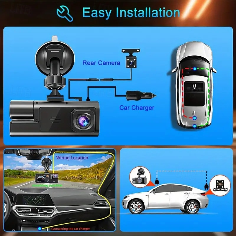 2025年 3チャンネル車載レコーダー FHD 1080p 車載レコーダー Wi-Fi アプリコントロール 車載レコーダー バックカメラ付き スーパーナイトビジョン ブラックボックス ループ録画 Gセンサー モーション検知 駐車監視  コレクション – $34.99 –P7