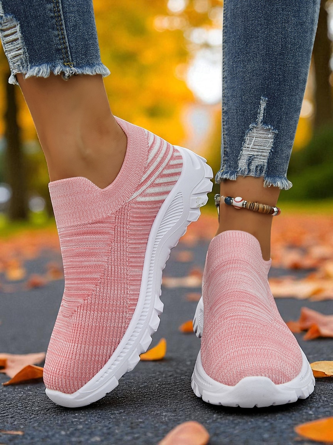Dámské růžové flyknit nazouvací tenisky s bílou podrážkou – ležérní lehká vycházková obuv na fitness, cestování i každodenní nošení 2025 - $10.99 –P2