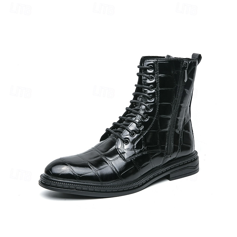 Pánské hnědé šněrovací boty s krokodýlím vzorem, vintage business casual boty do kanceláře a na formální příležitosti 2025 - $54.99 –P2