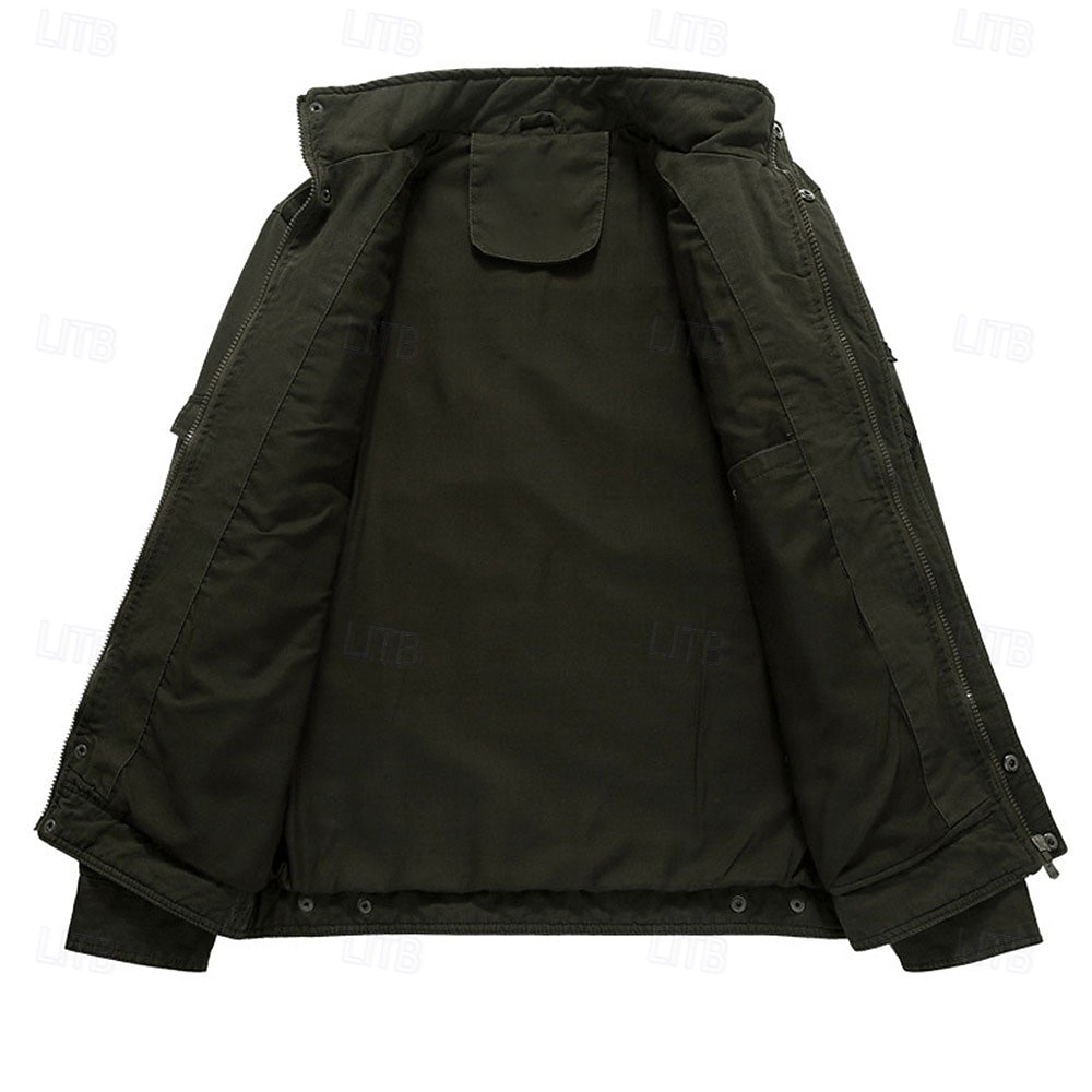 Giacca militare da uomo in cotone ricamato, antivento, con spalline, manica lunga, collo alto, multitasche, giacca da camionista, stampa bandiera americana, capospalla tattico del 2025 a $49.99 –P4