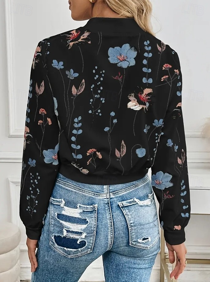 Dámské Neformální bunda Zahřívací Rychleschnoucí Zip Kapsy Elegantní Módní Denní Jednoduchý Květinový Dovolená Ležérní Denní Běžné / Denní Krátké baseballový obojek Běžný Dlouhý rukáv Svrchní oděvy 2025 - $32.99 –P2