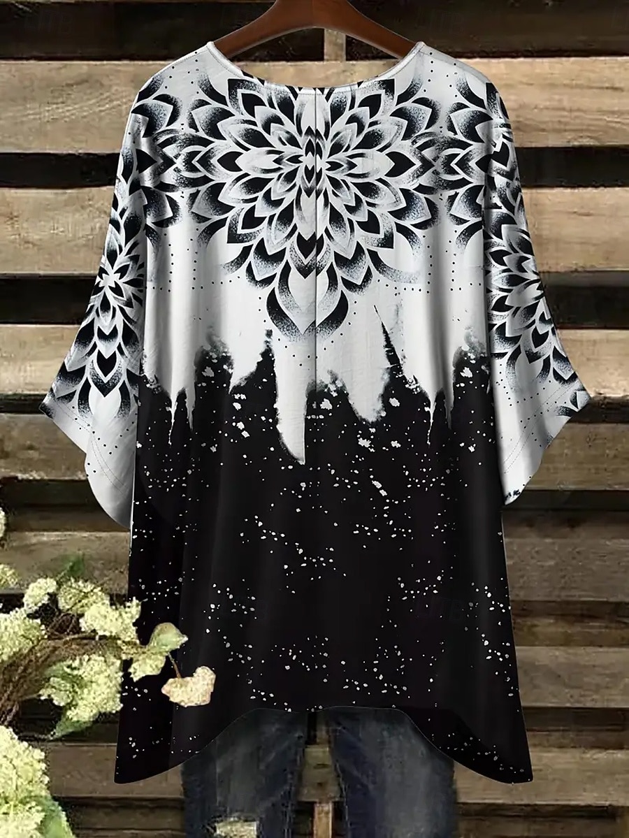 Жен. Блуза Ассиметричный Графика Геометрический принт Винтаж Повседневные На каждый день Рукав до локтя Летучая мышь Вырез под горло Обычные топы Повседневные Праздники Одежда для пляжа 2026 - $26.99 –P5