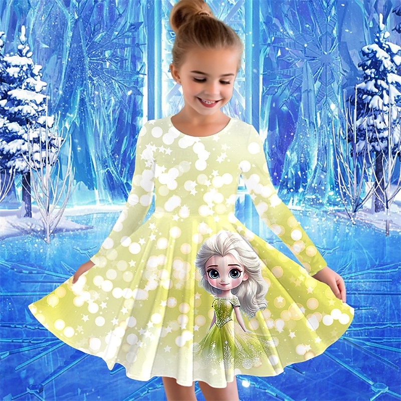 Tyttöjen 3D Piirretty Mekko Pitkähihainen Kesä Kevät Loma Päivittäin Pyhäpäivä Prinsessa Kaunis Makea Lapset 4-12 vuotta Rento mekko A linjainen mekko Polvipituinen Normaali 2025 - $16.99 –P5