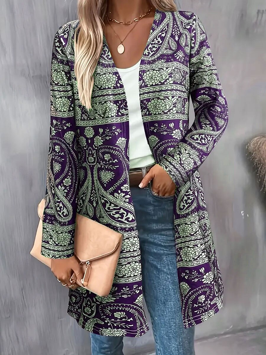 Femmes Manteau d'Hiver Trench Léger Confortable Imprimé Front ouvert ancien Mode Occasionnel Fleuri Vacances Occasionnel Long Sans Col Coupe régulière manche longue Vêtements d'extérieur Bleu Violet de 2025 ? $19.99 –P4