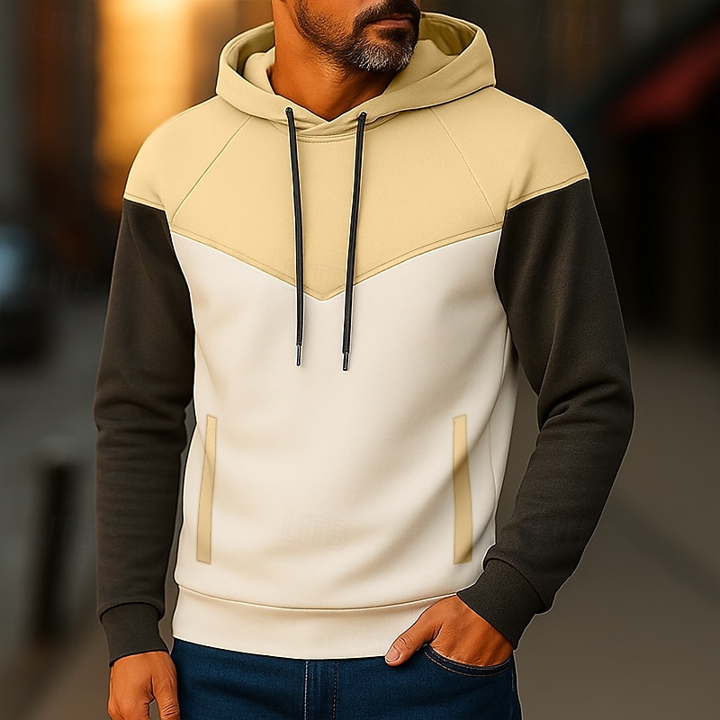 Homens Moletom Moletom com capuz Adamascado Preto Branco Amarelo Verde Tropa Com Capuz Tecido Patchwork Bloco de cor Desportos e Ar livre Casual Diário Roupa de rua Legal Roupa de Esporte Primavera de 2025 por $17.99 –P6