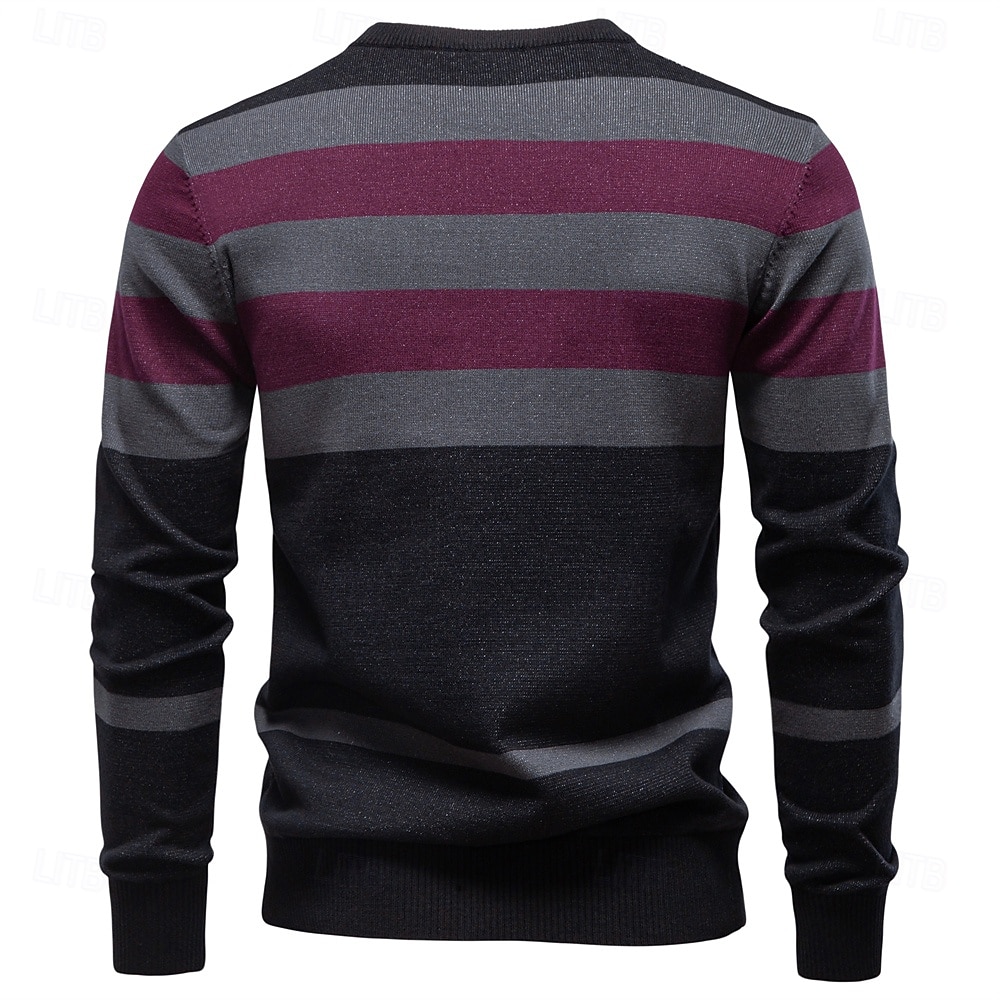 Men's Pullover Knit Regular Tops Check Pattern Crew Neck Cool Pullover School Vacation Clothing Apparel Spring Fall Dark Navy Purple S M L 2026 - $53.99 –P2