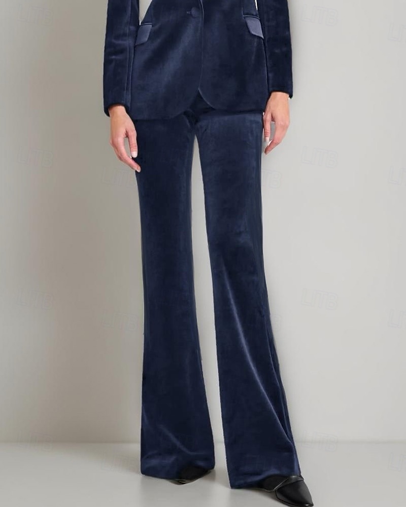 Tuta / Completo Pantalone Abito da cerimonia per signora Elegante Colletto a Camicia Lunghezza al pavimento Velluto Chiffon Elasticizzato Manica Lunga con Bottoni Tinta unita 2025 del 2025 a $69.99 –P5