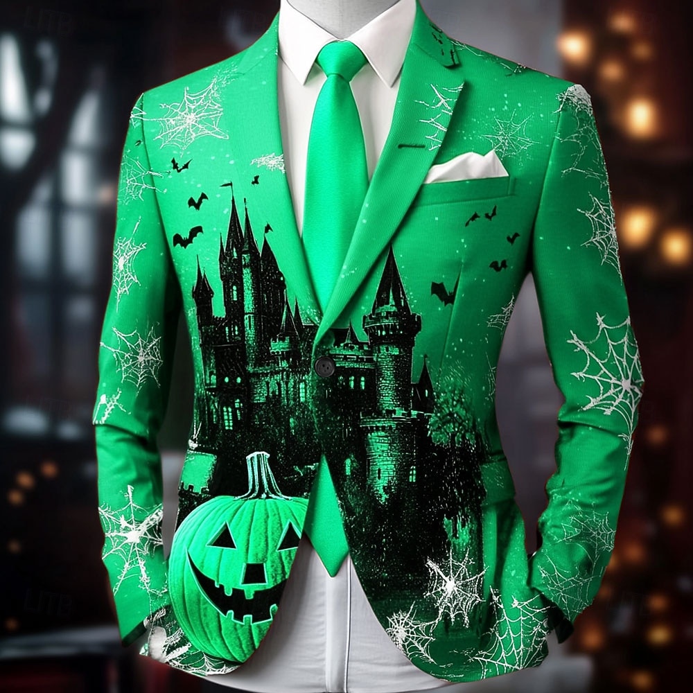 Halloween Ανδρικά Κολοκύθα Κάστρο Μπουφάν μπλέιζερ Άνετο Καθημερινό Σκούρο Βραδινό Ρούχα για Πάρτυ Καθημερινά Φεστιβάλ 3D εκτύπωση Κουμπιά Πολλαπλή τσέπη Άνοιξη Φθινόπωρο & Χειμώνας Εγκοπή Μακρυμάνικο 2025 - $73.99 –P3