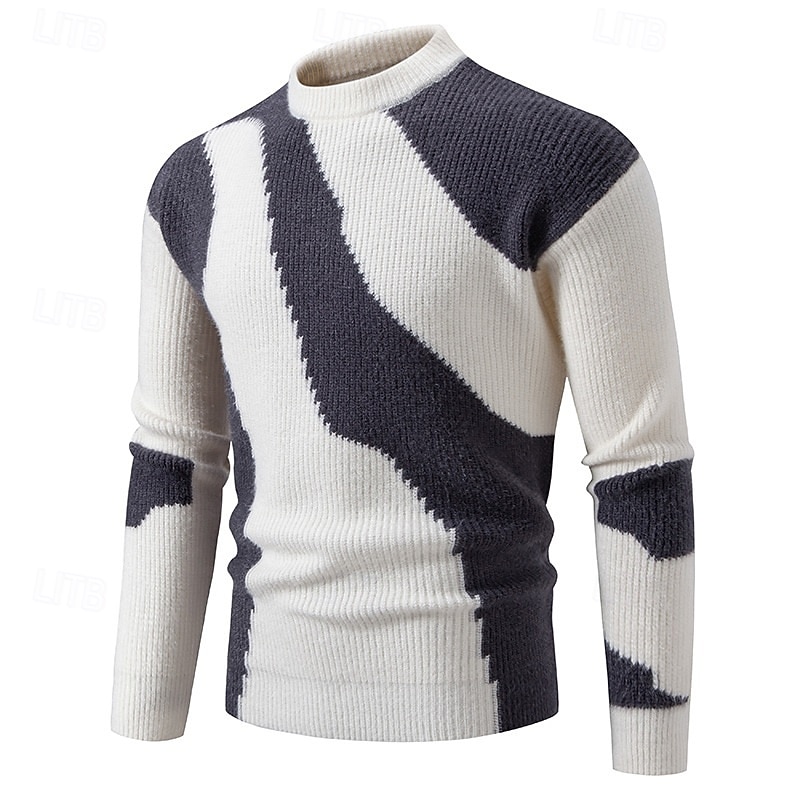 Herr Tröja Pullover tröja Ribbad Sticka Vanliga toppar Stickat Slimmad passform Färgblock Rund hals Stickat Nutida Ledigt Dagliga kläder Kläder Höst Vinter Svart Blå M L XL 2025 - $35.99 –P2