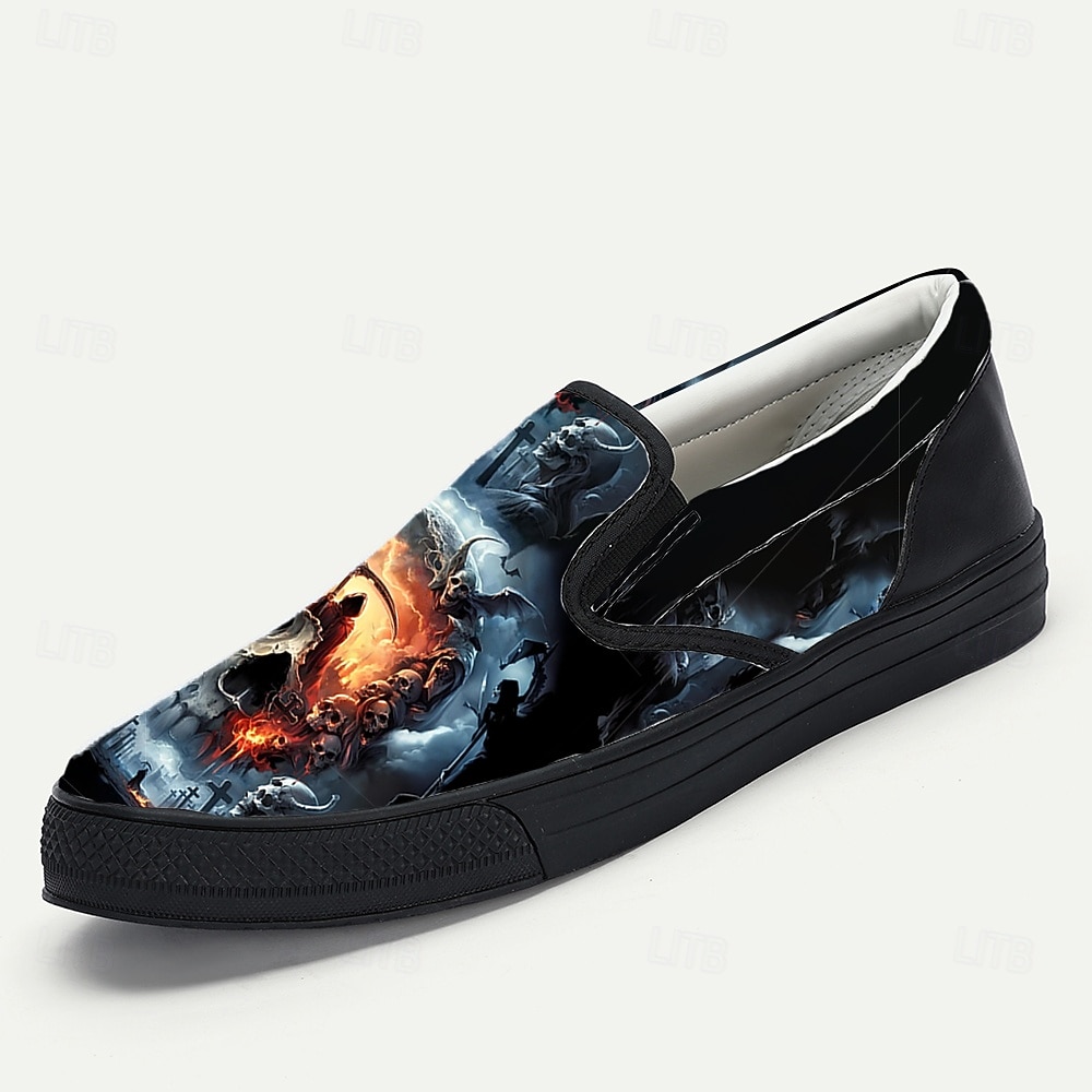 herrslip-on med halloween-dödskalletryck – kusliga, avslappnade loafers för fester, festivaler och vardagsbruk 2025 - $42.99 –P4