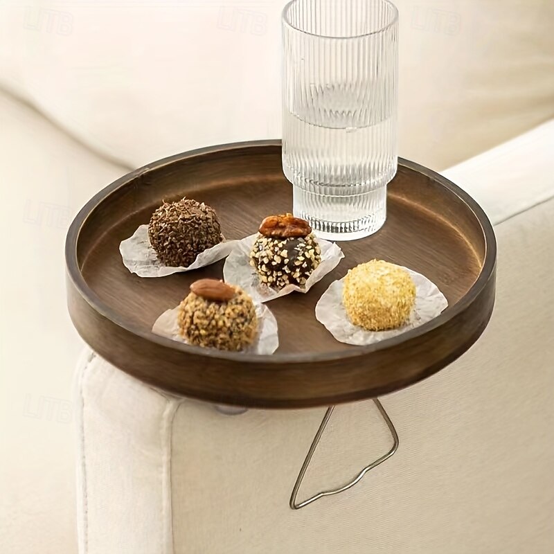 Mesa de apoio para sofá de bambu art déco, mesa lateral dobrável portátil com encaixe, estrutura de metal, sem necessidade de eletricidade, prateleira de bebidas de bambu marrom para sofá e mesas de de 2025 por $37.99 –P3