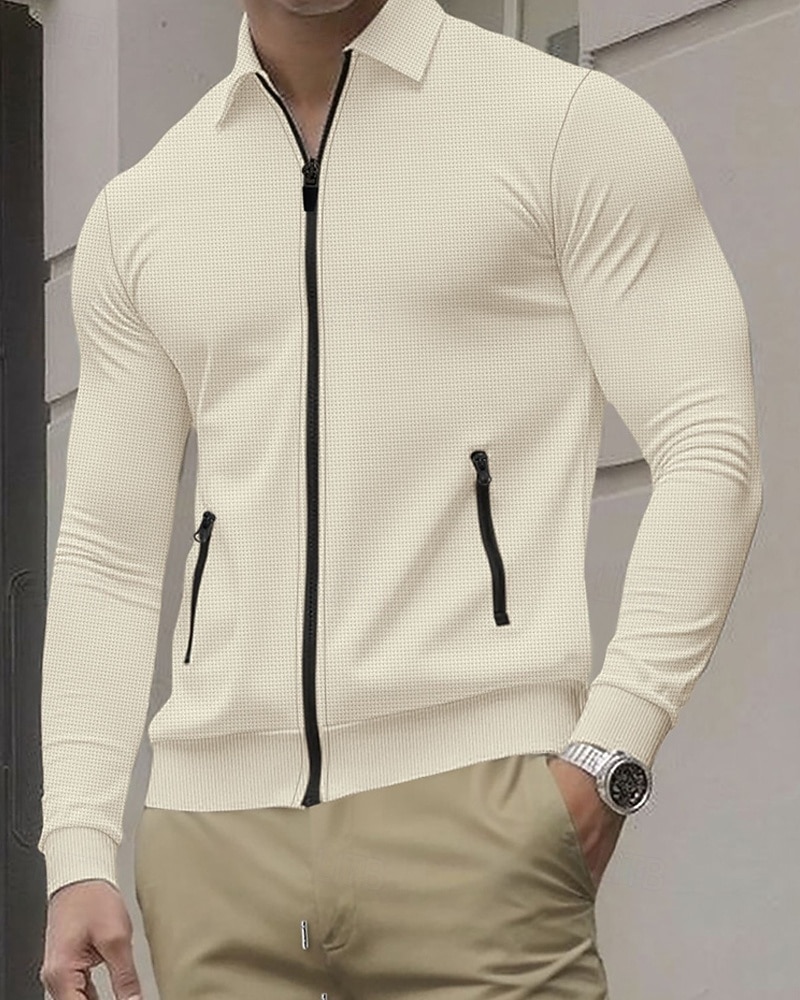 Homens jaqueta leve Jaqueta Waffle Jaqueta casual Férias Diário Respirável Bolsos Primavera Outono Tecido Moda Clássico Lapela Padrão Preto Branco Azul Royal cáqui Cinzento Casaco de 2026 por $21.99 –P17