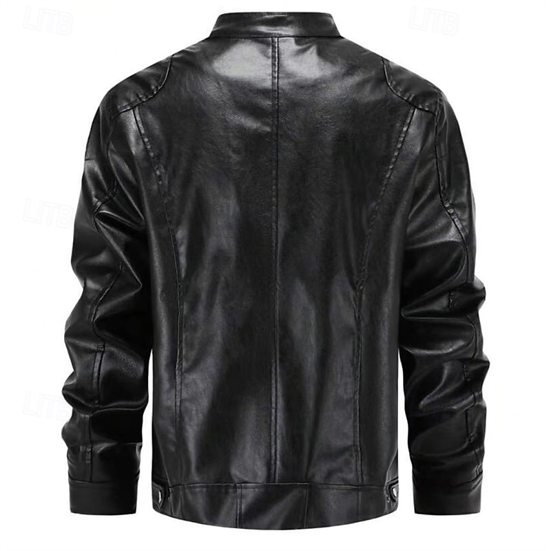 Herr Imitationsläderjacka Bikerjacka Motorcykeljacka Semester Dagligen Vindtät Håller värmen Ficka Höst Vinter Slät Mode Klassisk Hög krage Normal Svart Brun Jacka 2025 - $39.99 –P3