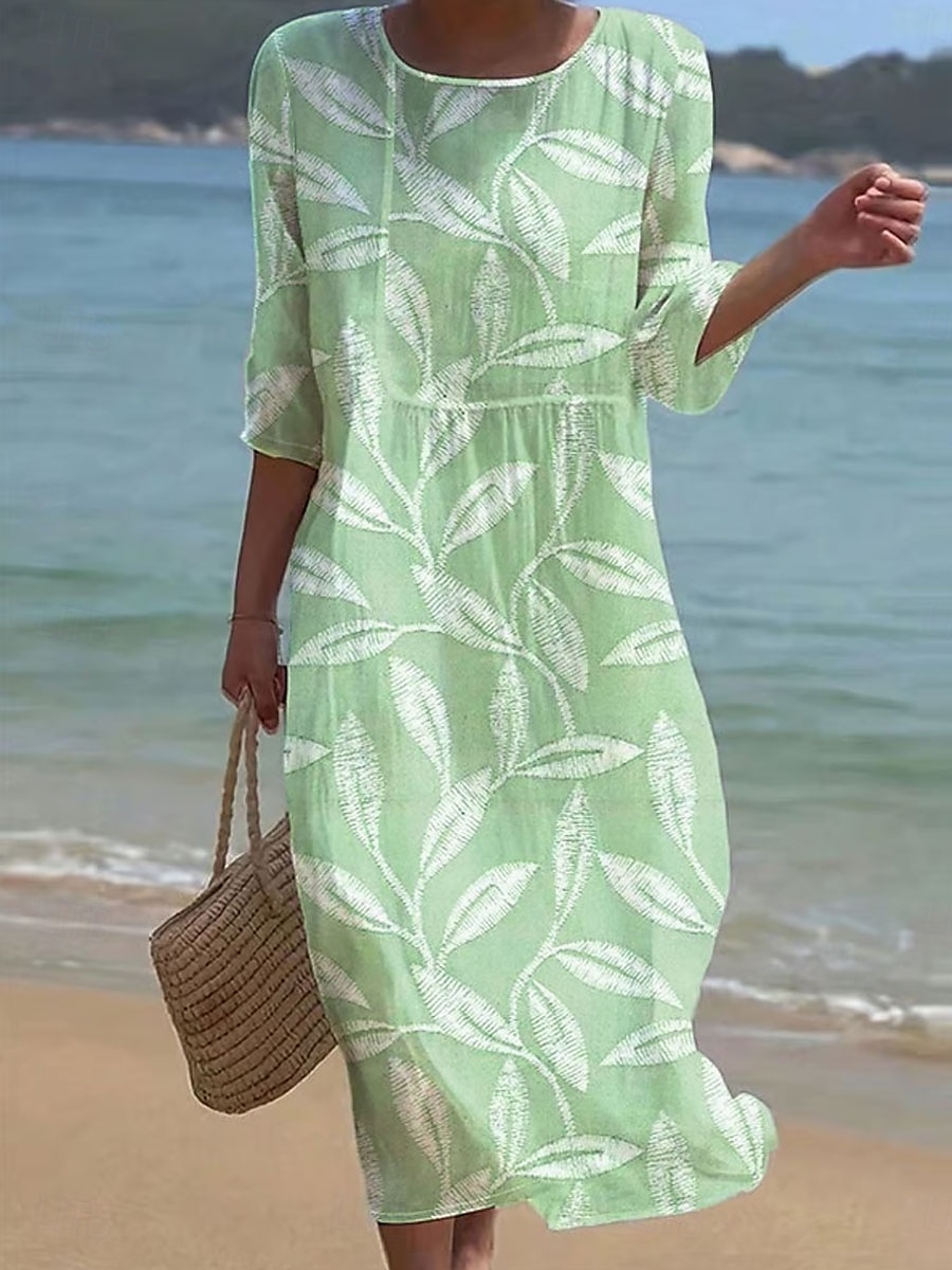 Női Maxi Ruha Kaftan 3/4 Hosszú Ujjú Környakú Lazac Átmeneti Ruha A vonalú Ruha Boho Normál Fitt Grafika Levél Sárga Rózsaszín Kék Lila Tavasz Ősz 2025 - $41.99 –P3