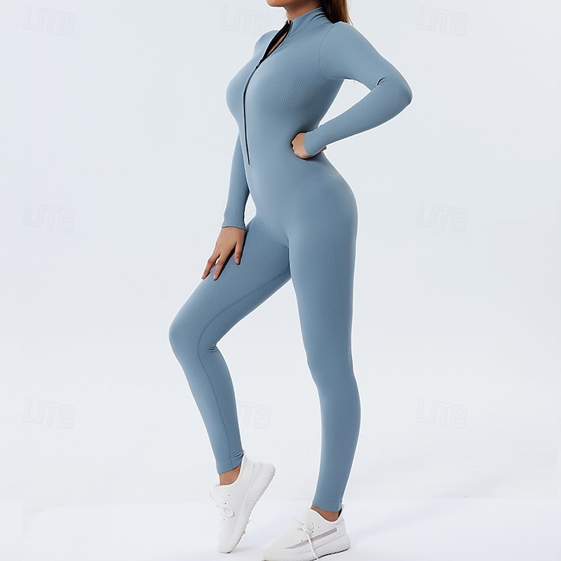 Damen Trainingsanzug Einteiliger Strampler Reißverschluss Einfarbig Bodysuit Herbst Schwarz Rosa Fitnessstudio sportlich Laufen Bauchkontrolle Atmungsaktiv Langarm Sport Sportkleidung 2026 - $32.99 –P8