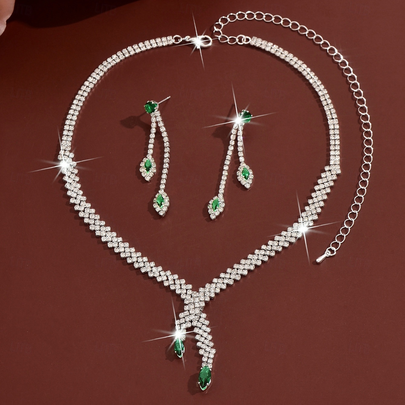 set di collana e orecchini da donna in argento con accenti di pietre preziose rosse - eleganti gioielli da festa del 2025 a $14.99 –P2
