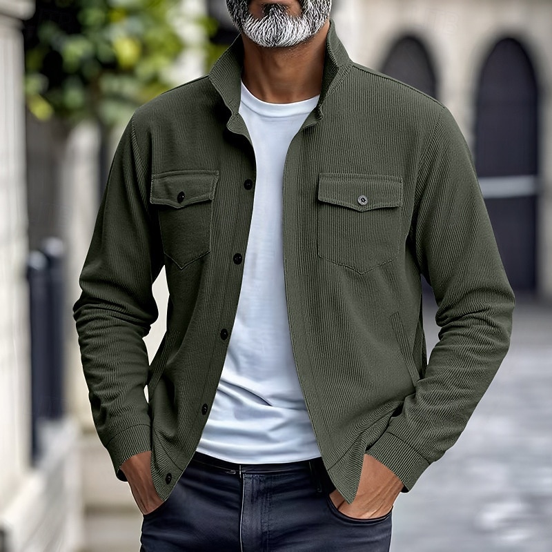 Herren Leichte Jacke Cordjacke Freizeitjacke Urlaub Täglich Atmungsaktiv Tasche Frühling Herbst Einfach Mode Klassisch Revers Regulär Schwarz Braun Hellgrau Armeegrün Aprikose Jacken 2025 - $29.99 –P8