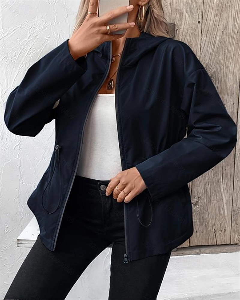 Mulheres Jaqueta casual Jaquetas de chuva impermeáveis Capas de chuva Prova-de-Água A Prova de Vento Zíper Bolsos Moda Ao ar livre Tecido Para Noite Final de semana Zíper Padrão Com Capuz Normal de 2025 por $29.99 –P4