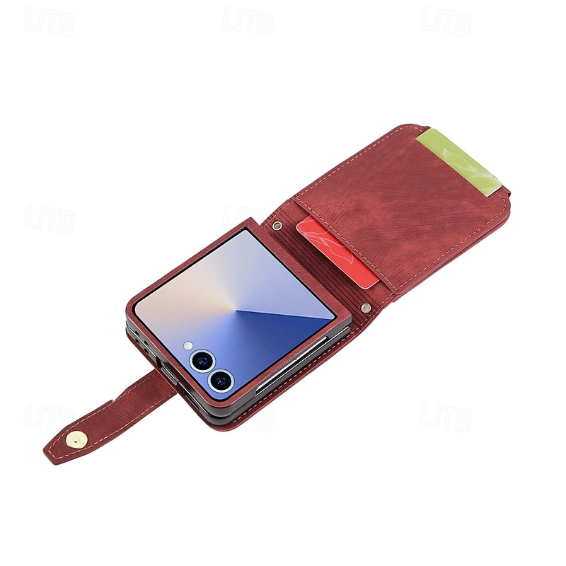 טלפון מגן עבור סמסונג גלקסי Z Flip 7 Z Flip 6 Z Flip 5 Z Flip 4 מארז כרטיס ארנק עם שרוך חריץ לכרטיס עמיד בזעזועים TPU עור PU 2025 - $18.99 –P7