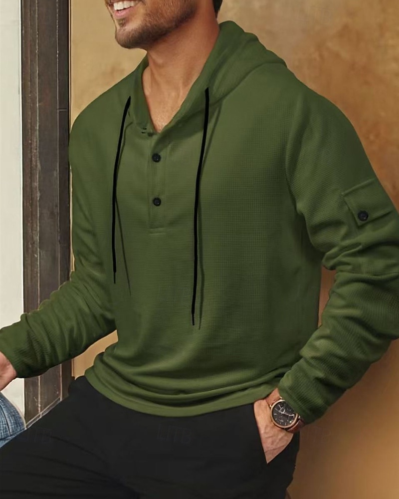 Men's Hoodie Button Up Hoodie Black White Army Green Navy Blue Khaki Hooded Plain Drawstring Sports & Outdoor Daily Holiday Polyester Streetwear Basic Casual Spring Fall Clothing Apparel Hoodies 2025 - $19.99 –P13