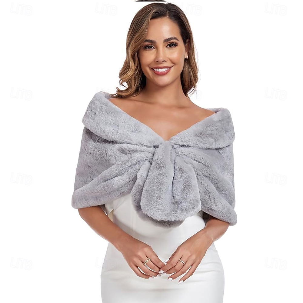 Kunstfell-Schal, Wickelstola, Shrug, Winter, Braut, Hochzeit, Schal, Wickeltuch, Abendparty, Cover-up für Frauen 2025 - $72.99 –P1
