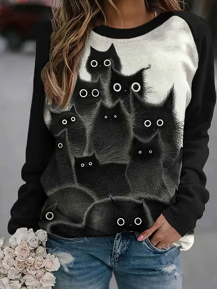 Tricou femei cu mânecă lungă grafic animal vintage elegant clasic gât echipaj gât rotund bluze regulate imprimeu zilnic negru primăvară toamnă pre-toamnă 2026 - $24.99 –P1