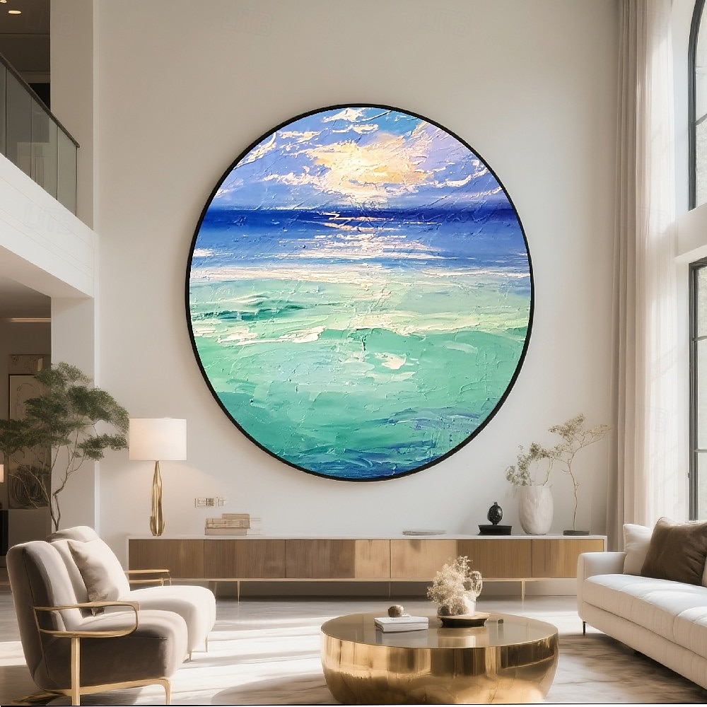 Pintura a óleo feita à mão em moldura 3D, paisagem de floresta encantada com tons vibrantes de gradiente, texturas ricas, técnicas de impasto espessas e pinceladas detalhadas em moldura redonda, de 2025 por $139.99 –P4