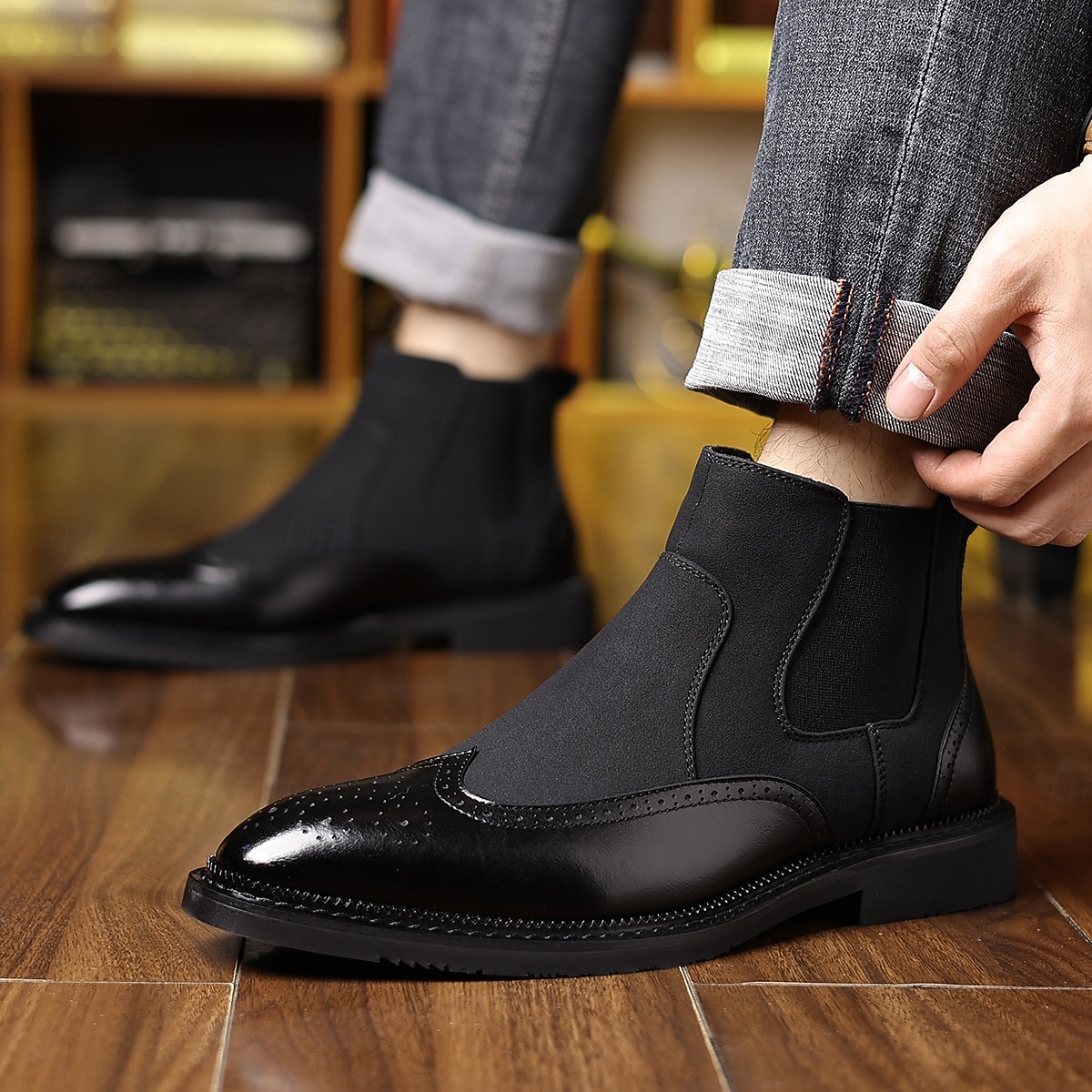 herr chelseaboots med vingspetsbrogue - klassiska business casual ankelboots för kontor och vardagsbruk 2025 - $54.99 –P2