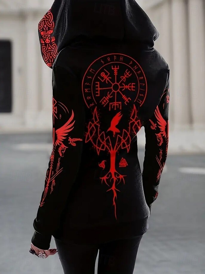 Mulheres Moletom com zíper Floral Punk Ativo Vintage Manga Longa Com Capuz Tops regulares Casual Casa Dia a Dia Preto Vermelho Outono Inverno de 2026 por $42.99 –P4