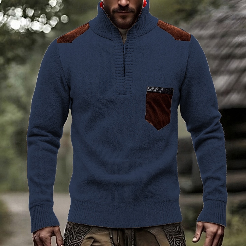 Herren Pullover Pullover mit Viertelreißverschluss Strickpullover Gerippt Stricken Normale Oberteile Spleißen Gestrickt Farbblock Stehkragen Mode Lässig Urlaub Alltagskleidung Bekleidung Herbst Winter 2025 - $23.99 –P5
