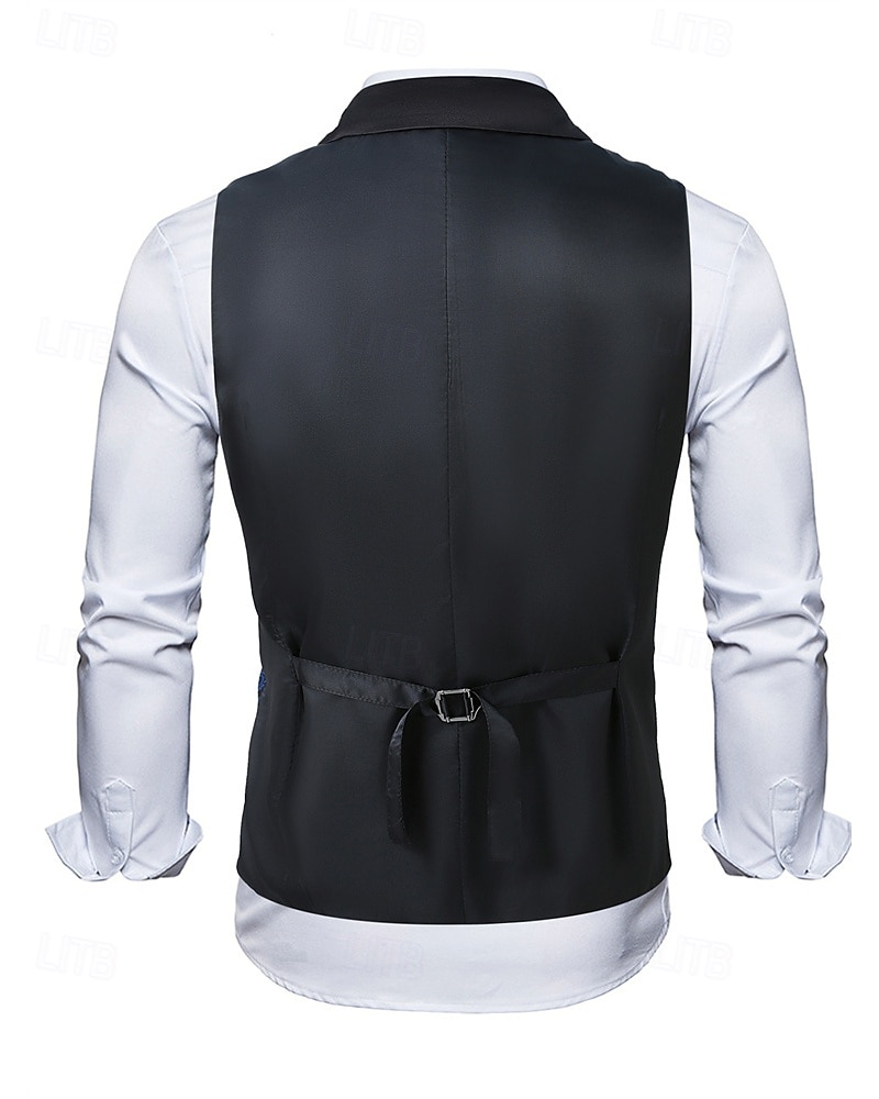 2026年 男性用 ベスト チョッキ ジレ バケーション パーティー ビジネス ファッション カジュアル 春 秋 ポケット ボタン ポリエステル 快適 ペーズリー シングルブレスト 一つボタン ピークドラペル レギュラー ロイヤルブルー ベスト  コレクション – $37.99 –P4