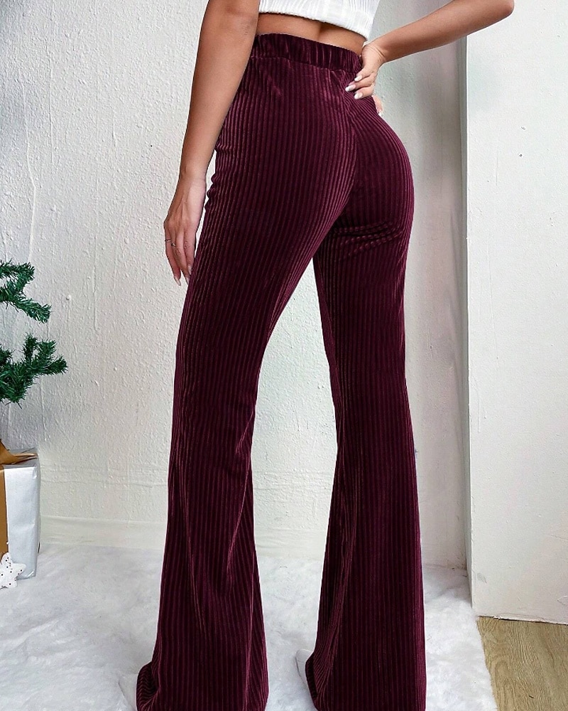 Mulheres Perna larga Calças de Veludo Calças Roupa de rua Casual Comprimento total Natural Tecido Cintura elástica Confortável Ao ar livre Férias Para Noite Vinho Pavão Azul Rosa claro cáqui Outono de 2026 por $22.99 –P12