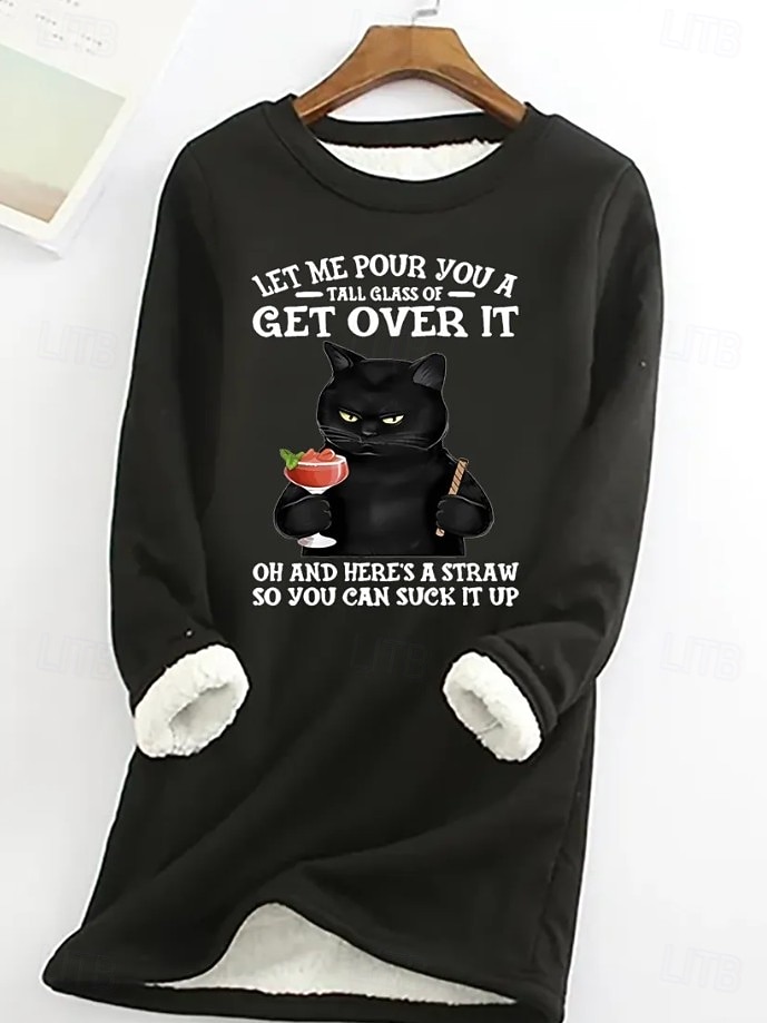 Damen Pullover Sweatshirt Druck Katze Buchstabe Lässig Komfort Langarm Rundhalsausschnitt Normale Oberteile Straße Alltagskleidung Blau Schwarz Rosa Rote Grau Herbst Winter 2026 - $27.99 –P5